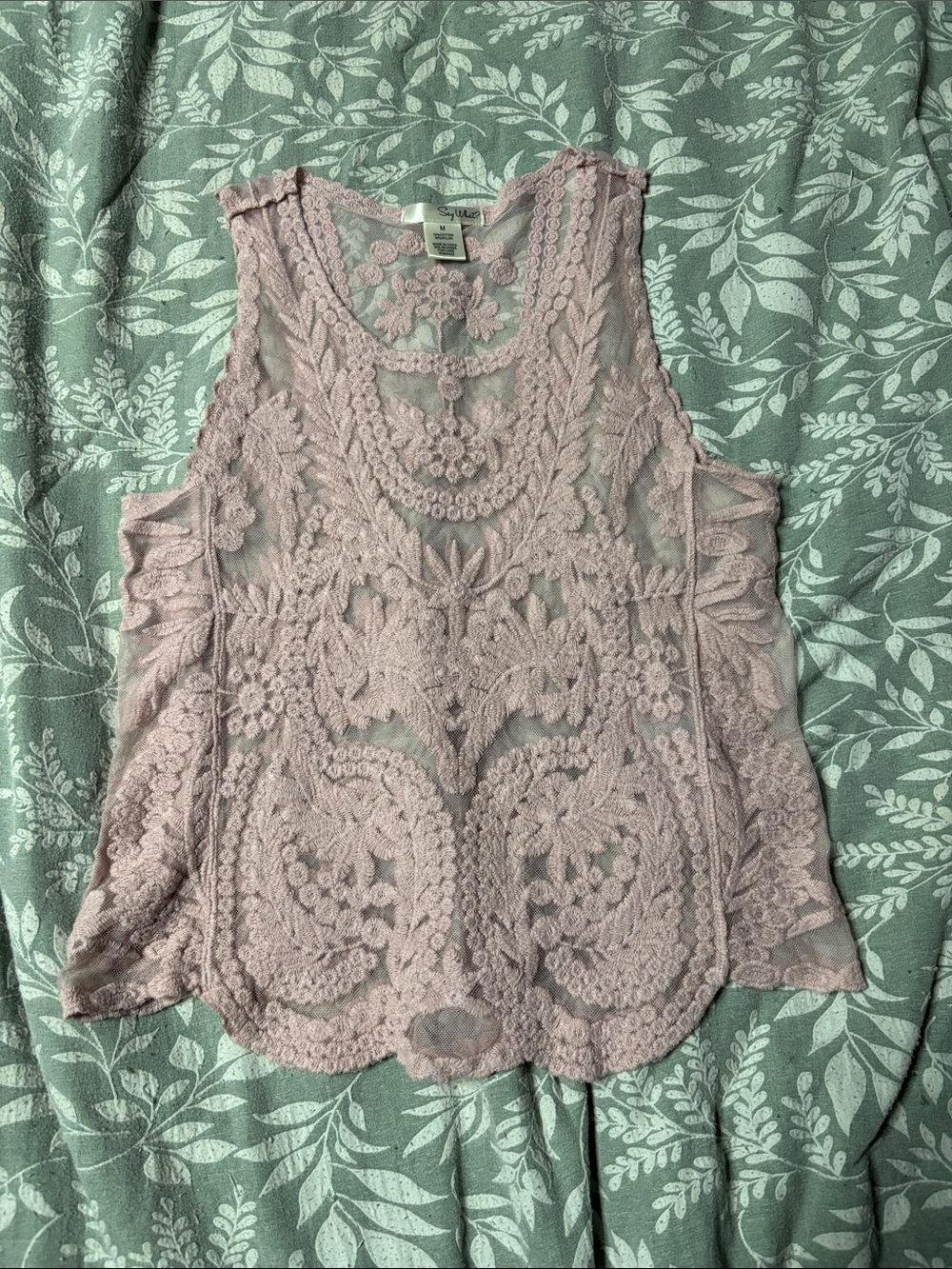 Say What? Mauve Lace Crochet Sleeveless Camisole